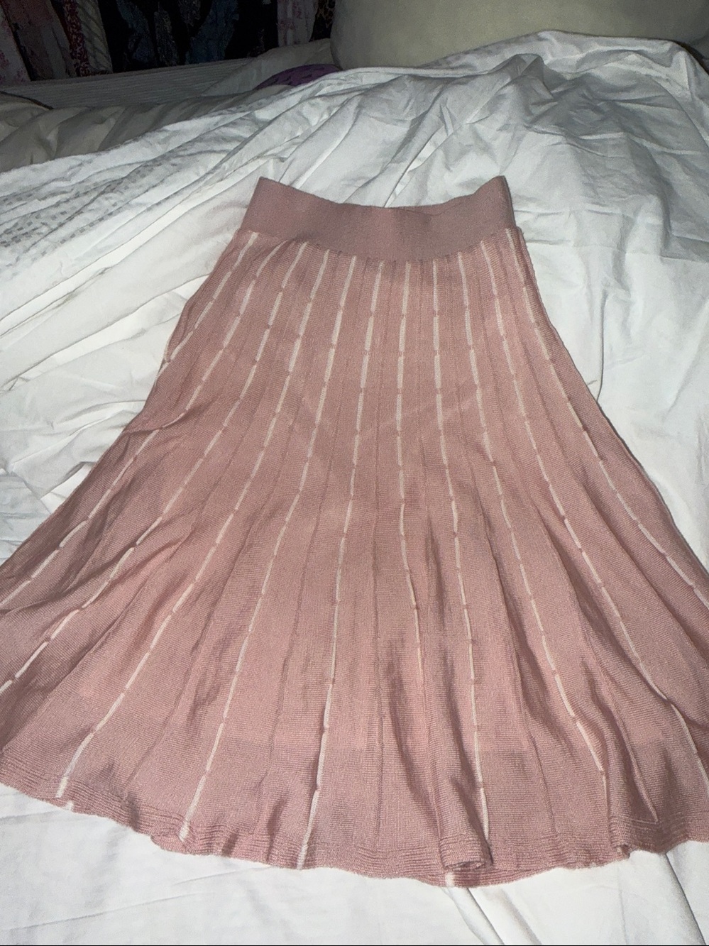 Pleated Knit Circle Skirt in Dusty Rose